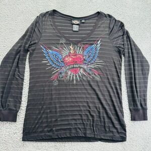 Harley Davidson V-Neck Heart Long Sleeve Biker T-Shirt Women's Size XL 1W